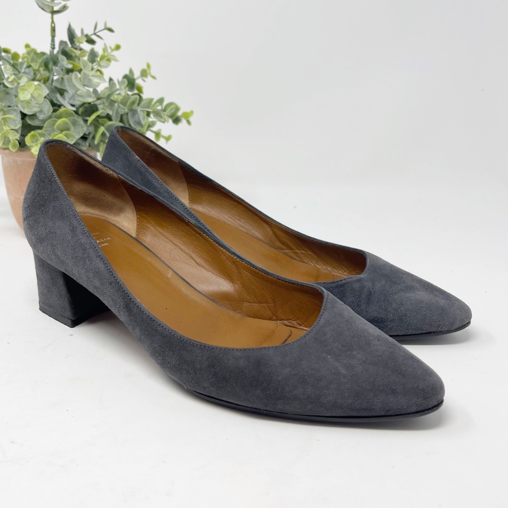 Aquatalia Pasha Gray Suede Leather Block Heels